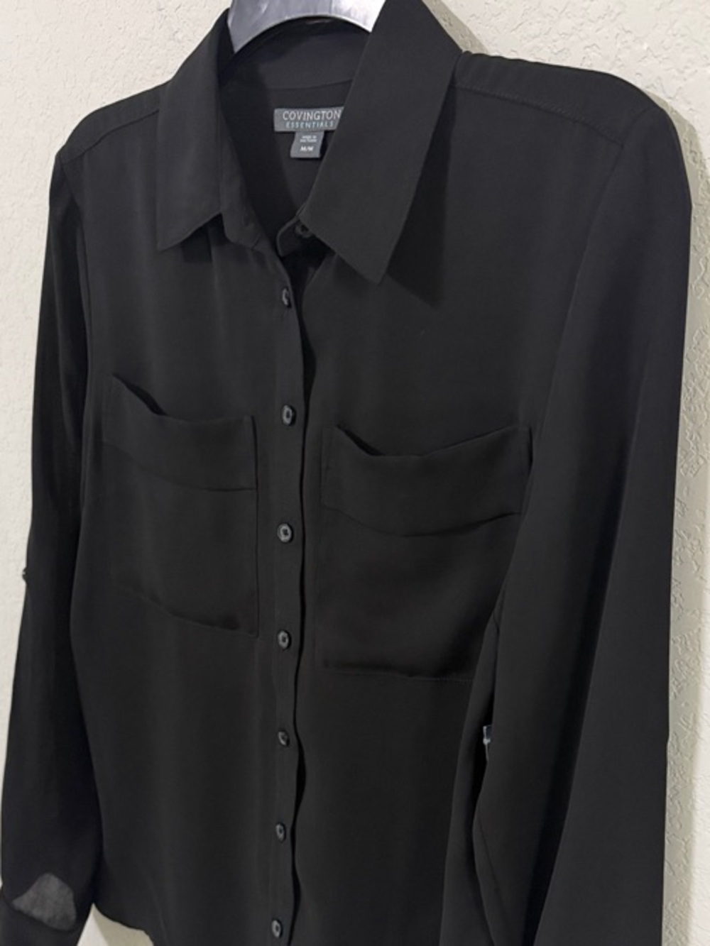 Covington Essentials Black Semi-Sheer Button-Front Blouse